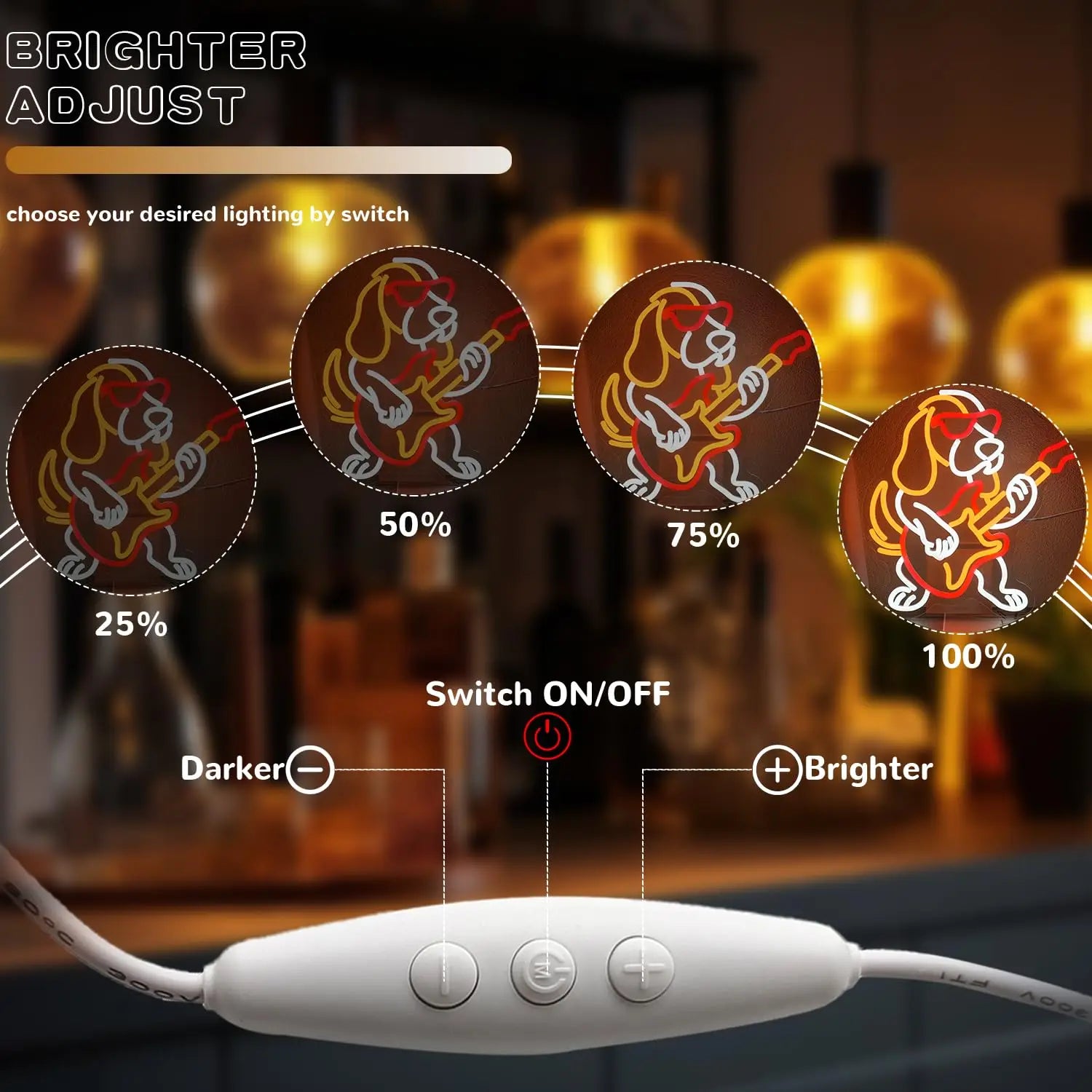 Dachshund Guitar Neon Sign Dimmable Dog Music LED Light Up Sign for Wall Decor Bedroom Living Room Store Party Animal Decor