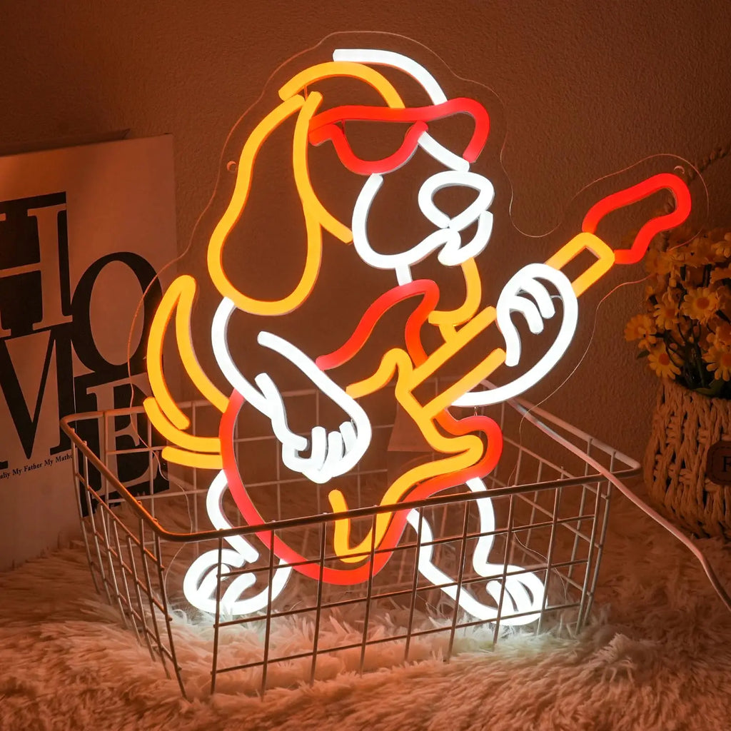 Dachshund Guitar Neon Sign Dimmable Dog Music LED Light Up Sign for Wall Decor Bedroom Living Room Store Party Animal Decor