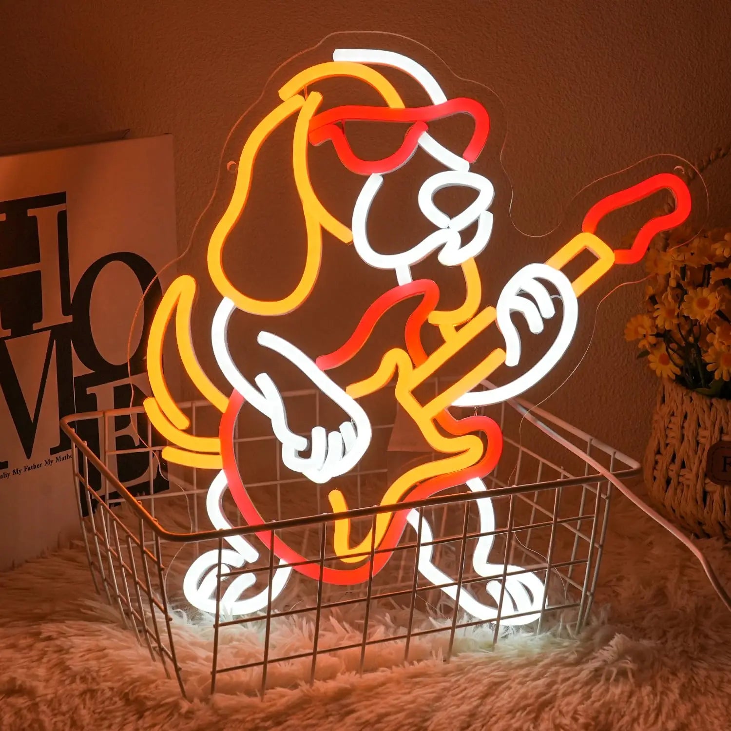 Dachshund Guitar Neon Sign Dimmable Dog Music LED Light Up Sign for Wall Decor Bedroom Living Room Store Party Animal Decor