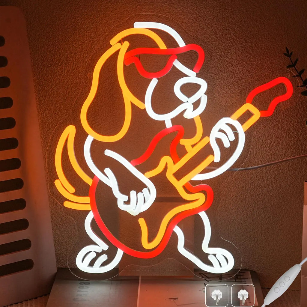 Dachshund Guitar Neon Sign Dimmable Dog Music LED Light Up Sign for Wall Decor Bedroom Living Room Store Party Animal Decor