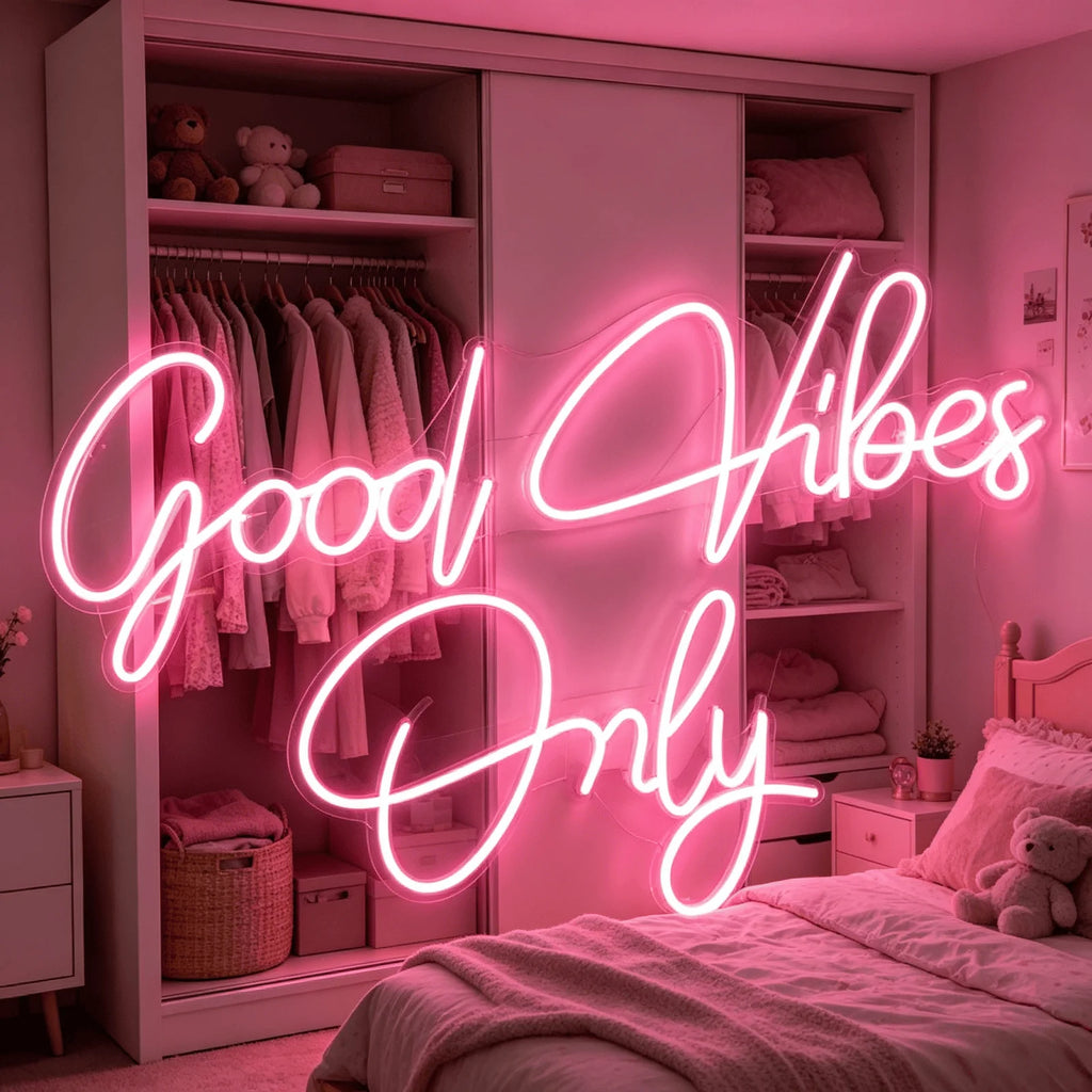Good Vibes Only Neon Sign, Pink LED Neon Light for Wall Decor, Aesthetic Room Decor for Bedroom, USB Powered