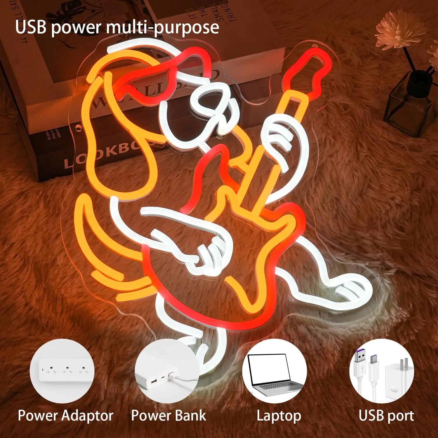 Dachshund Guitar Neon Sign Dimmable Dog Music LED Light Up Sign for Wall Decor Bedroom Living Room Store Party Animal Decor